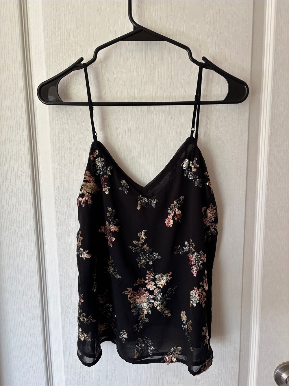 Banana Republic Black Floral Sequin Camisole with Pink and Gold Accents
